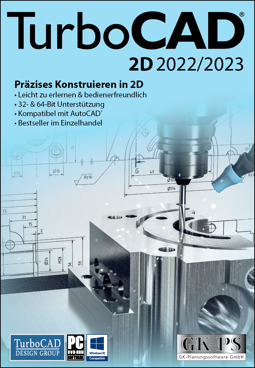 TurboCAD 2D 2022/2023 Dauerlizenz - 1-PC - DEUTSCH - (ESD+KEY)