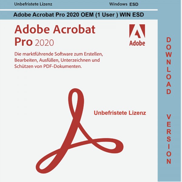 Adobe Acrobat PRO 2020 ESD Vollversion, Dauerlizenz, Windows, Multilingual